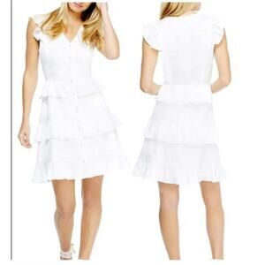 NWT GAL MEETS GLAM Ann White Ruffle Tiered Dress Size 4